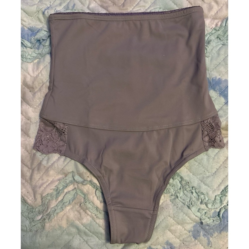 NEW Vivisoo Lace Detail Hi Waist Tummy Control Shaper Thong‎ Panty, Grey, XS